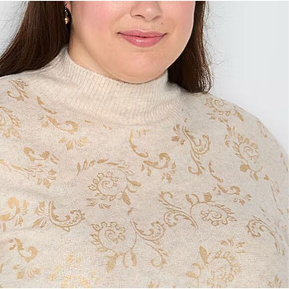 NWT LIZ CLAIBORNE Women’s Plus Sweater 3X Mock Neck Gold Scroll Pullover LS NEW - Picture 4 of 16